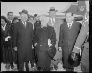 Lt. Governor Robert F. Murphy, David Ben-Gurion, Ambassador Avraham Harman, and others with plane in background