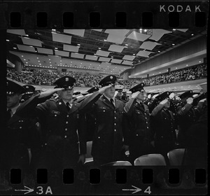 Saluting military personnel at dedication ceremony for War Memorial Auditorium