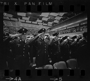 Saluting military personnel at dedication ceremony for War Memorial Auditorium