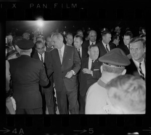 President Lyndon B. Johnson and Lt. Gov. Francis Bellotti at Logan Airport