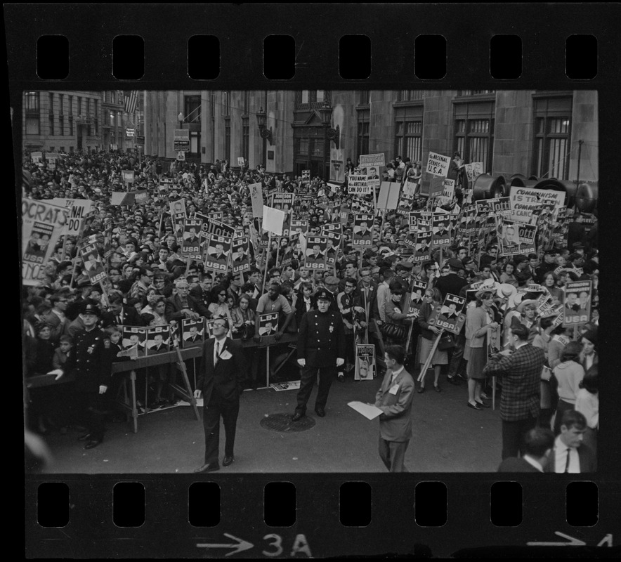 Crowd in Post Office Square for campaign address by President Lyndon Johnson