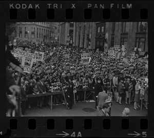 Crowd in Post Office Square for campaign address by President Lyndon Johnson