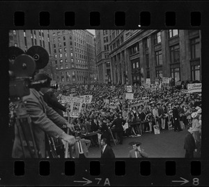 Crowd in Post Office Square for campaign address by President Lyndon Johnson