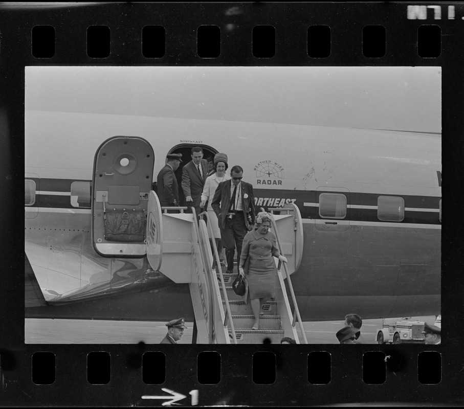 Lady Bird Johnson arriving at Logan Airport