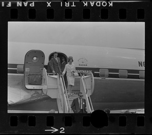 Lady Bird Johnson arriving at Logan Airport