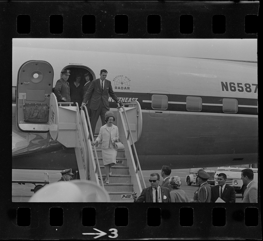 Lady Bird Johnson arriving at Logan Airport