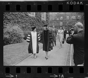 Lady Bird Johnson and Radcliffe President Mary I. Bunting at Radcliffe College Baccalaureate exercises