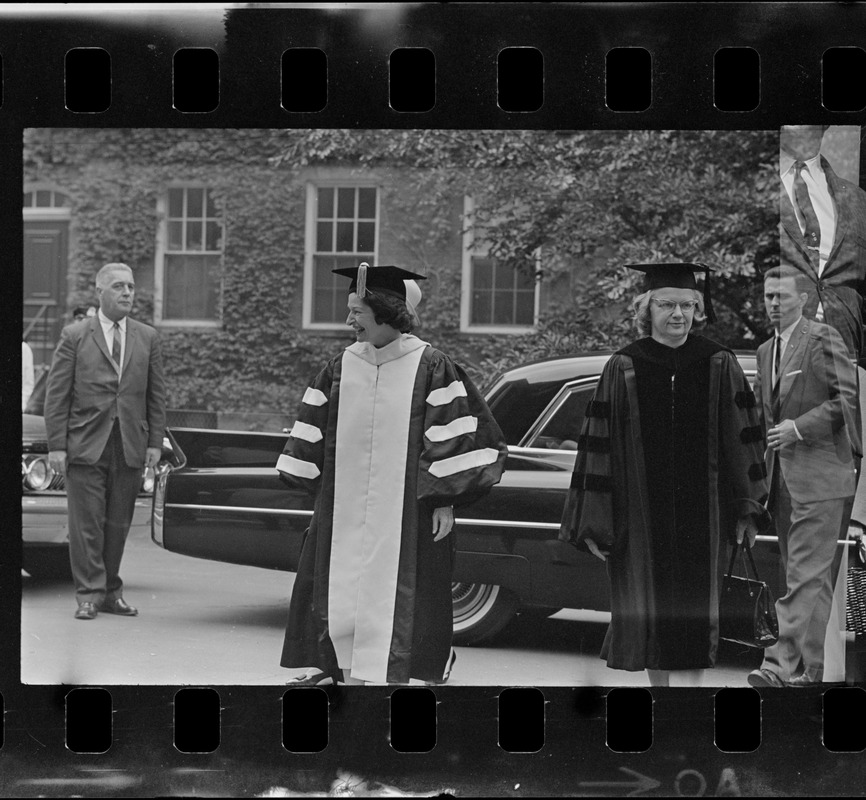 Lady Bird Johnson and Radcliffe President Mary I. Bunting at Radcliffe College Baccalaureate exercises