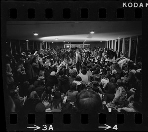 Brandeis University students sitting in administration building in solidarity with Black student occupation