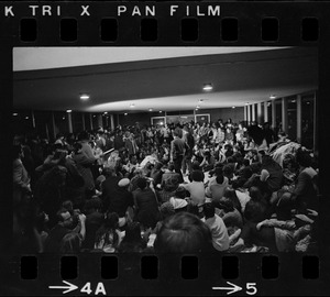 Brandeis University students sitting in administration building in solidarity with Black student occupation