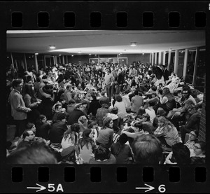 Brandeis University students sitting in administration building in solidarity with Black student occupation