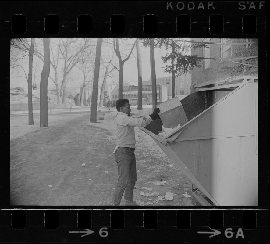 Black student protesters at Brandeis University removing trash from occupied Ford Hall