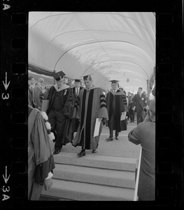Vannevar Bush, Governor John Volpe, Dr. James R. Killian, Jr., and new MIT President Howard Johnson at Johnson's inauguration