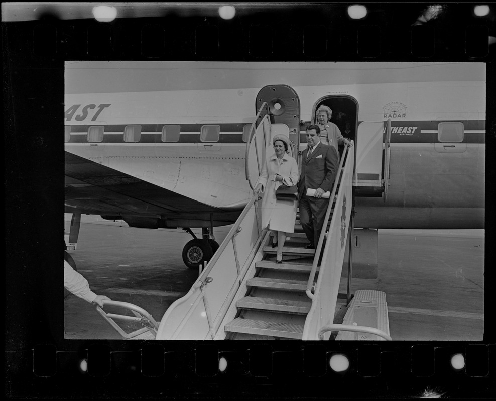 Lady Bird Johnson arriving at Logan Airport