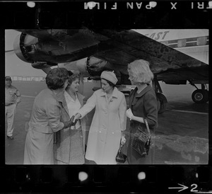 Mary E. Fantasia, Mary Collins, Lady Bird Johnson, and Joan Kennedy at Logan Airport