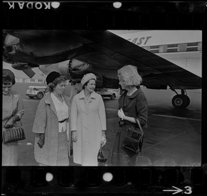 Mary E. Fantasia, Mary Collins, Lady Bird Johnson, and Joan Kennedy at Logan Airport