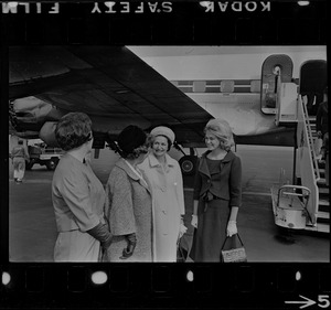 Mary E. Fantasia, Mary Collins, Lady Bird Johnson, and Joan Kennedy at Logan Airport