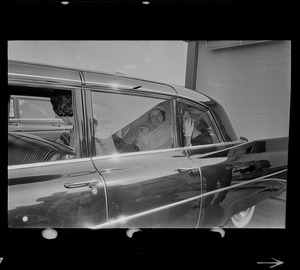 Mary E. Fantasia, Lady Bird Johnson, and Joan Kennedy in limousine at Logan Airport