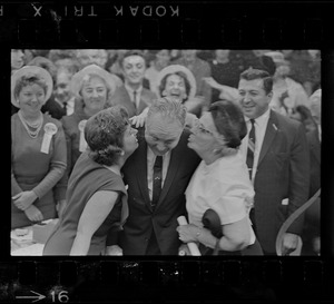 Mayor John Collins, elected to second term by wide margin, is joined by wife, Mary, and mother, Margaret Collins