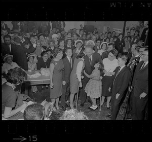 Mary Collins and Mayor John Collins with their children at his campaign headquarters on night of his re-election