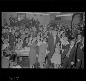 Mary Collins and Mayor John Collins with their children at his campaign headquarters on night of his re-election