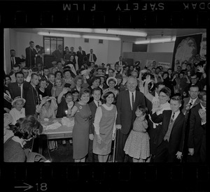 Mary Collins and Mayor John Collins with their children at his campaign headquarters on night of his re-election