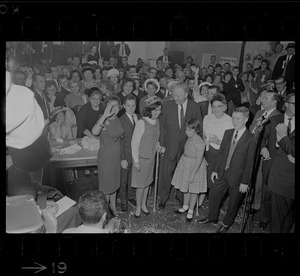 Mary Collins and Mayor John Collins with their children at his campaign headquarters on night of his re-election