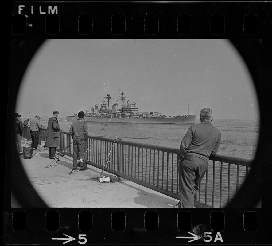 Guided missile cruiser U. S. S. Boston arriving at South Boston Naval Annex