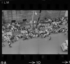 Protest in Park Square against moving University of Massachusetts campus to Columbia Point