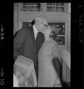 Pediatrician-author Dr. Spock and his wife kiss shortly after he was found guilty of anti-draft conspiracy charges