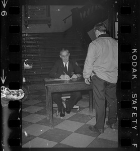 Boston police officer at desk in Arlington Street Church