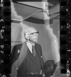 Dr. Benjamin Spock at "Boston Five" press conference at Arlington Street Church