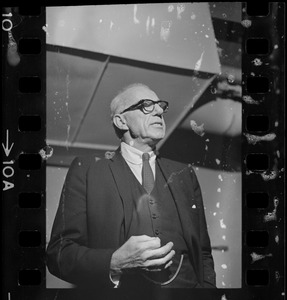 Dr. Benjamin Spock at "Boston Five" press conference at Arlington Street Church