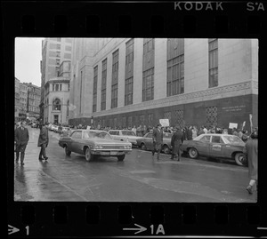Protesters outside the Federal Building in Boston during arraignment of the "Boston Five" on charges of aiding draft resisters