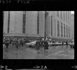Protesters outside the Federal Building in Boston during arraignment of the "Boston Five" on charges of aiding draft resisters