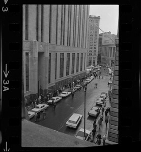 Protesters outside the Federal Building in Boston during arraignment of the "Boston Five" on charges of aiding draft resisters
