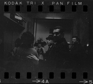 People in elevator of Federal Building in Boston on day of arraignment of the "Boston Five" on charges of aiding draft resisters