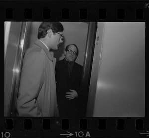 William Sloane Coffin at the Federal Building in Boston for arraignment of "Boston Five" on charges of aiding draft resisters