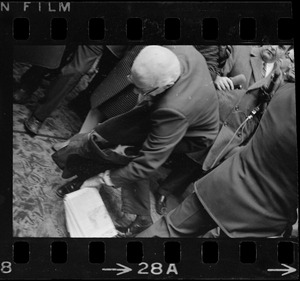 Dr. Benjamin Spock at the Federal Building in Boston for arraignment of "Boston Five" on charges of aiding draft resisters