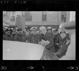 Dr. Benjamin Spock at the Federal Building in Boston for arraignment of "Boston Five" on charges of aiding draft resisters