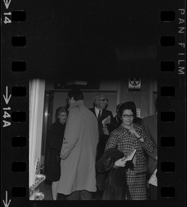 Jane Spock and Dr. Benjamin Spock at the Federal Building in Boston for arraignment of "Boston Five" on charges of aiding draft resisters