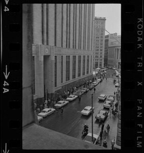 Protesters outside the Federal Building in Boston during arraignment of the "Boston Five" on charges of aiding draft resisters