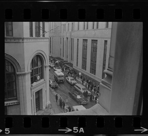 Protesters outside the Federal Building in Boston during arraignment of the "Boston Five" on charges of aiding draft resisters