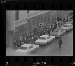 Protesters outside the Federal Building in Boston during arraignment of the "Boston Five" on charges of aiding draft resisters