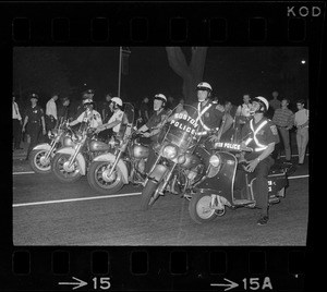 Boston Police on motorcycles at Boston Common during curfew protest