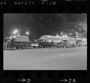 Boston Police vehicles lined up at Boston Common before curfew protest