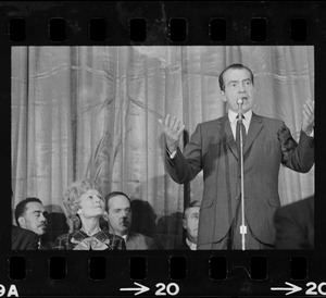 Pat Nixon and Richard Nixon during campaign rally at Somerset Hotel