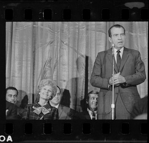 Pat Nixon and Richard Nixon during campaign rally at Somerset Hotel