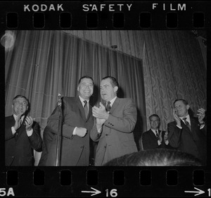 Sen. Edward Brooke and Richard Nixon during campaign rally at Somerset Hotel