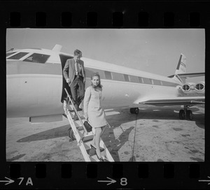 David Eisenhower and Julie Nixon arriving at Logan Airport